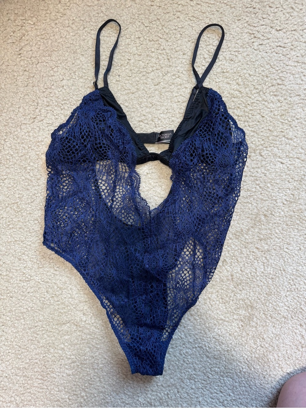Victoria's Secret Navy Crochet Lace Chemise Bodysuit